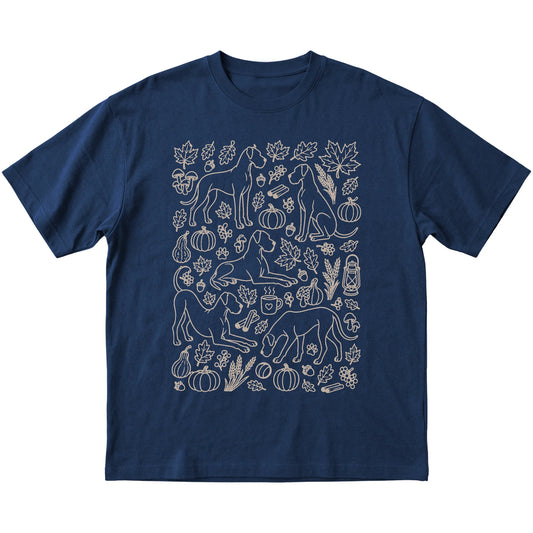Navy Great Dane Fall Leaves shirt laid flat