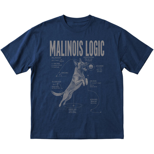 Navy Belgian Malinois Ball Logic T-Shirt laid flat