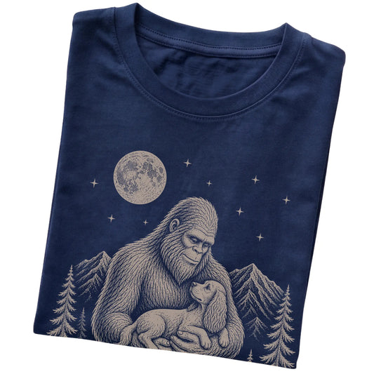 Folded Bigfoot and Cocker Spaniel T-Shirt in Navy