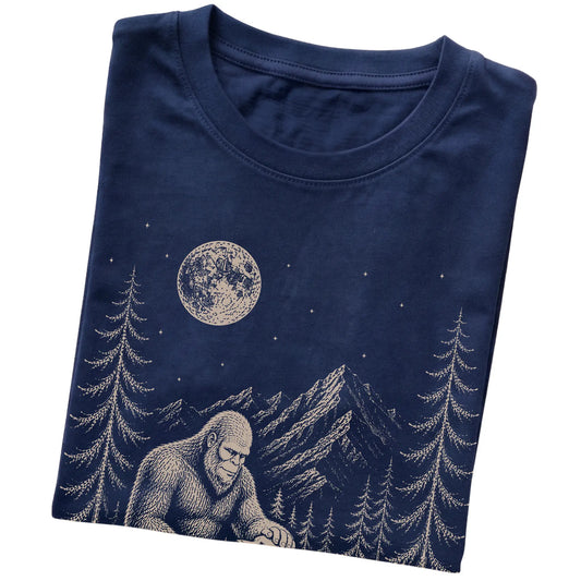 Folded Golden Retriever and Bigfoot T-Shirt in Navy