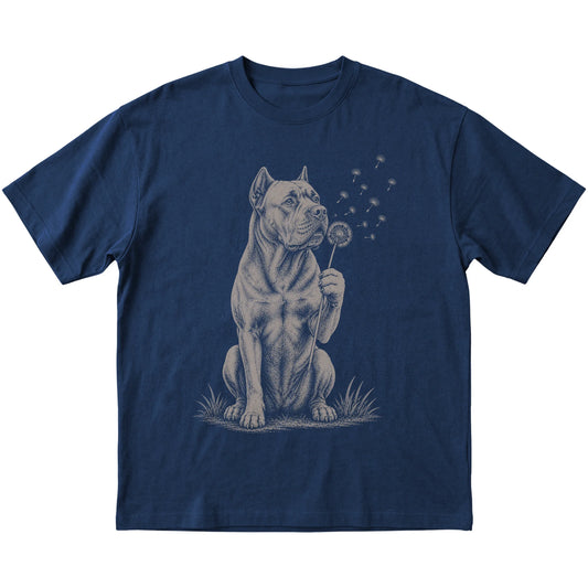 Navy T-shirt featuring Dandelion Cane Corso, laid-flat presentation