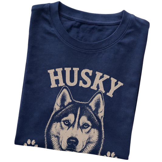 Navy T-shirt featuring Dramatic, Vocal & Never Wrong - Husky, folded presentation