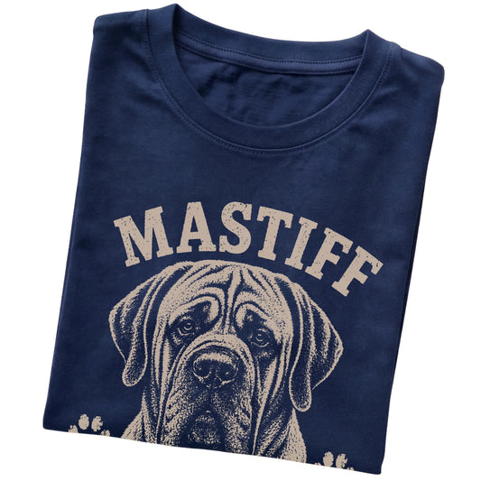 Navy T-shirt featuring Heavyweight Champion Of Chill - Mastiff, folded presentation