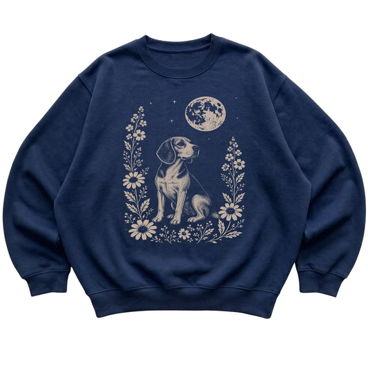 Navy Moon Flowers Beagle sweatshirt, flat view