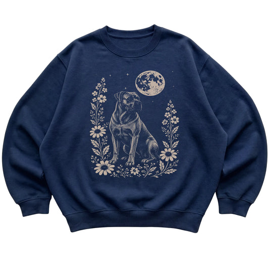 Navy Moon Flowers Cane Corso sweatshirt, flat view