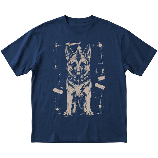 Navy Punk Rock German Shepherd T-shirt, flat view
