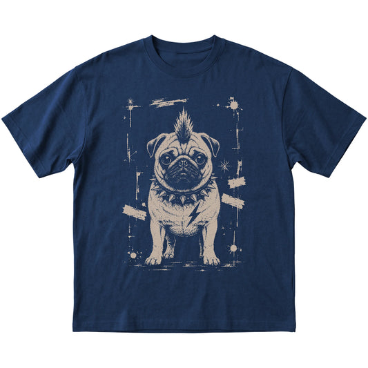 Navy Punk Rock Pug T-shirt, flat view