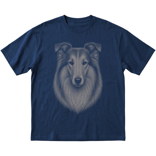 Navy Realistic Drawing Collie T-shirt, flat view