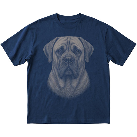 Navy Realistic Drawing Mastiff T-shirt, flat view