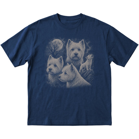 Westie 90s Moon T-Shirt in Navy — flat lay