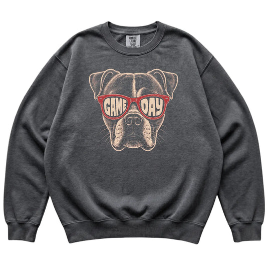 Pepper American Bulldog Game Day Sunglasses sweatshirt, laid flat