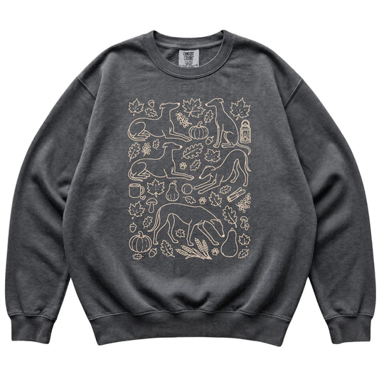 Pepper Greyhound Fall Leaves shirt laid flat
