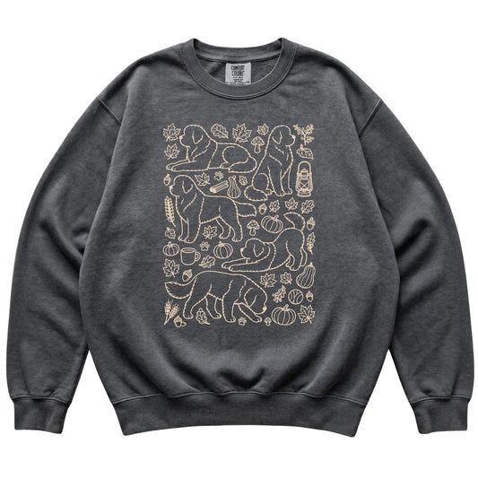 Pepper Newfie Fall Leaves shirt laid flat