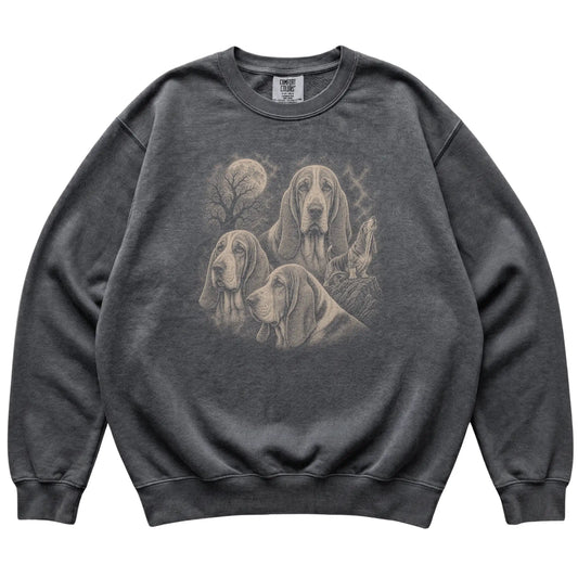 Basset Hound 90s Moon Sweatshirt in Pepper — flat lay