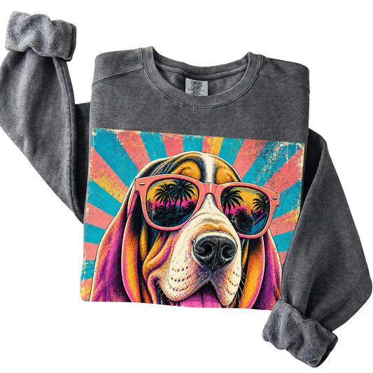 Folded Pepper Comfort Colors sweatshirt with a Retro Basset Hound Mama design
