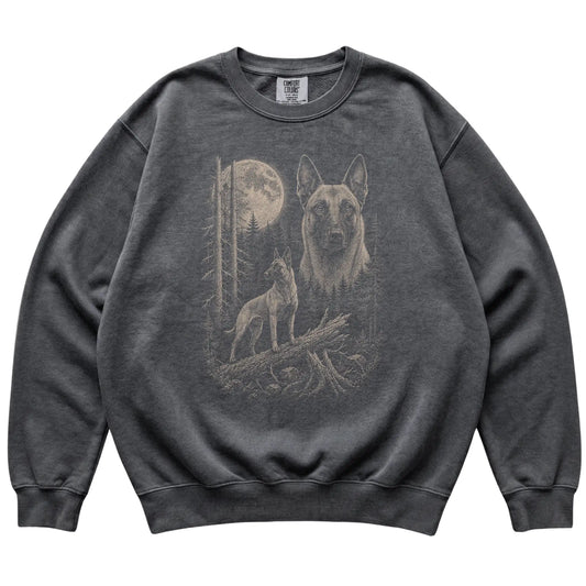 Pepper Belgian Malinois Moonlit Forest Comfort Colors sweatshirt, flat view