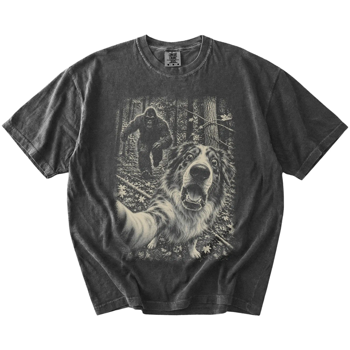 Pepper Australian Shepherd Bigfoot selfie T-shirt, full garment view