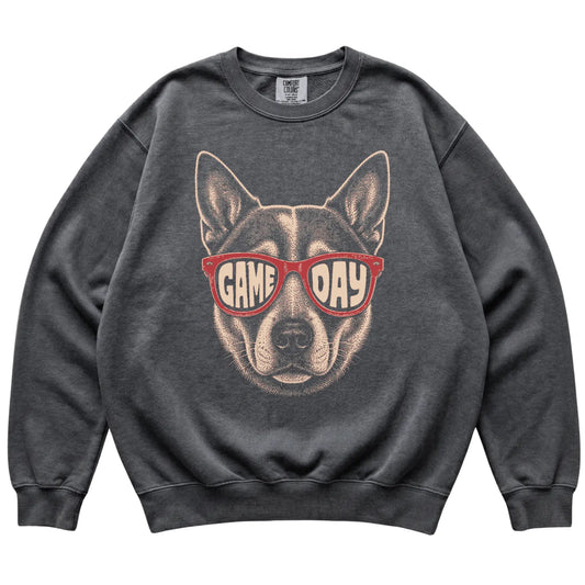 Pepper Blue Heeler Game Day Sunglasses sweatshirt, laid flat