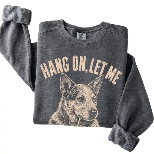 Pepper Comfort Colors sweatshirt featuring Blue Heeler Iced Coffee Overthink, folded presentation