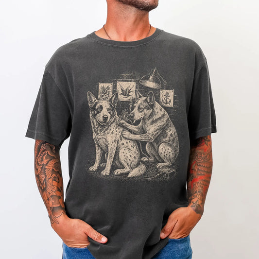 Person wearing a Pepper Blue Heeler Tattoo t-shirt