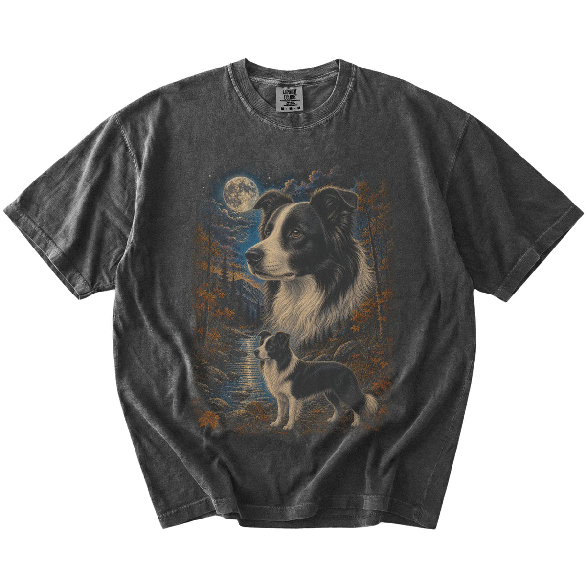 pepper T-shirt with Border Collie Autumn Moon artwork.