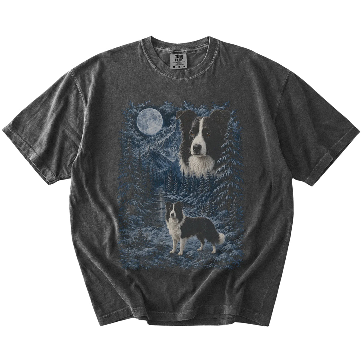 pepper T-shirt with Border Collie Winter Moon artwork.