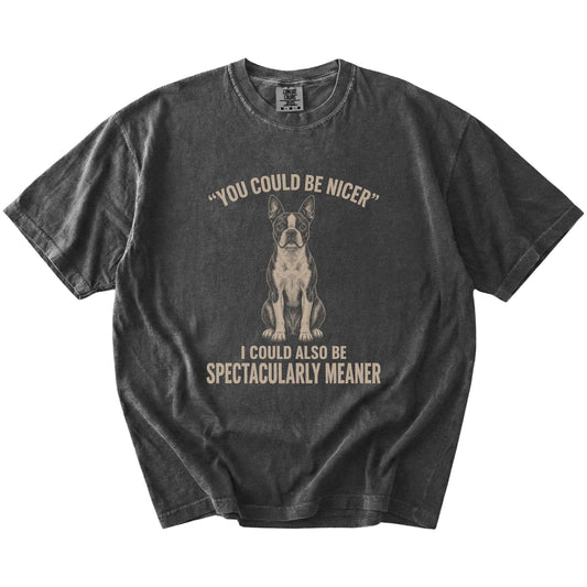 Boston Terrier Guard Dog T-Shirt in Pepper — flat lay