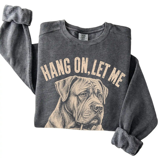 Pepper Comfort Colors sweatshirt featuring Cane Corso Iced Coffee Overthink, folded presentation