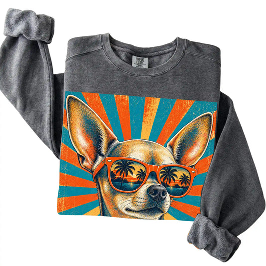 Folded Pepper Comfort Colors sweatshirt with a Retro Chihuahua Dad design