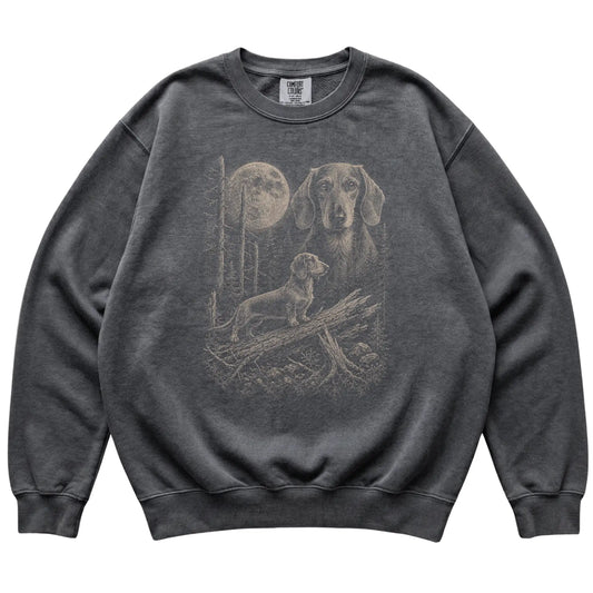 Pepper Dachshund Moonlit Forest Comfort Colors sweatshirt, flat view