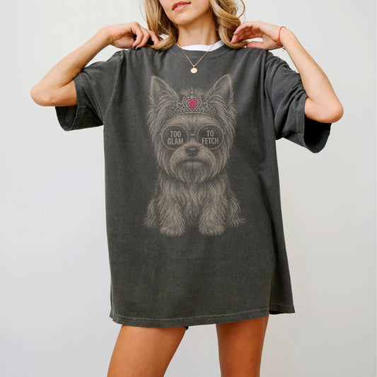 Woman wearing a Pepper Diva Yorkie T-Shirt