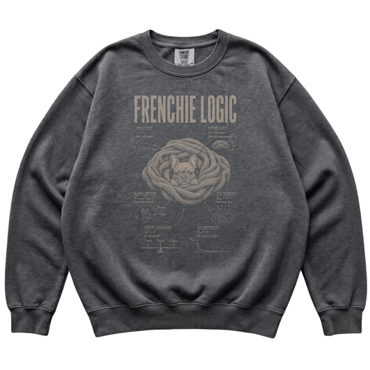 Pepper French Bulldog Logic sweatshirt laid flat