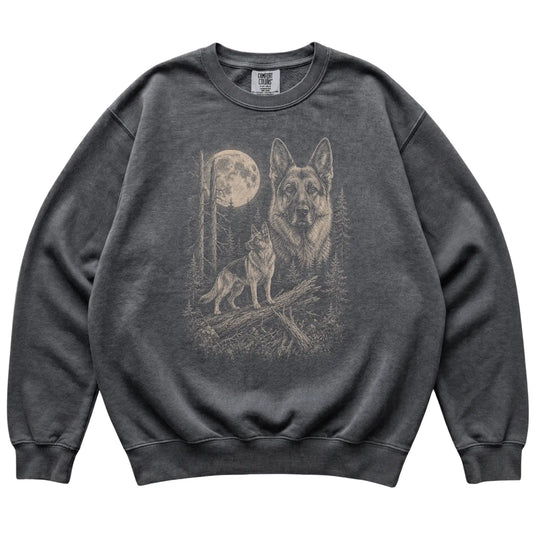 Pepper German Shepherd Moonlit Forest Comfort Colors sweatshirt, flat view
