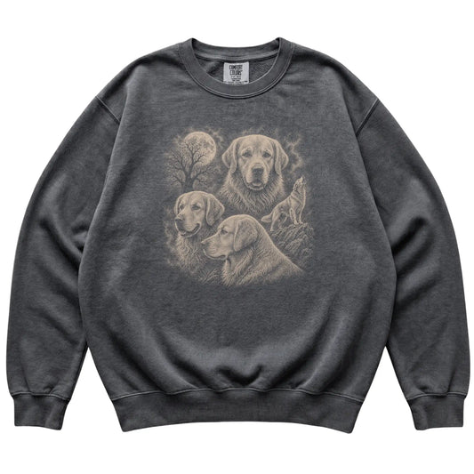 Golden Retriever 90s Moon Sweatshirt in Pepper — flat lay