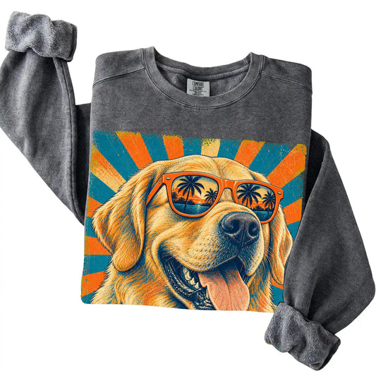Folded Pepper Comfort Colors sweatshirt with a Retro Golden Retriever Dad design