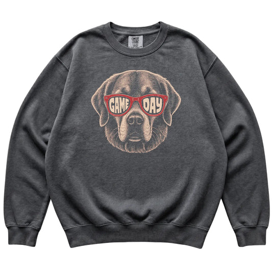 Pepper Golden Retriever Game Day Sunglasses sweatshirt, laid flat