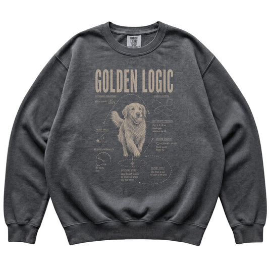 Pepper Golden Retriever Logic sweatshirt laid flat