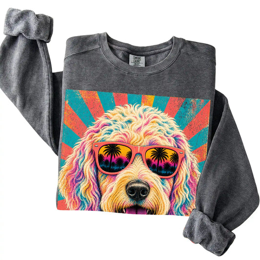 Folded Pepper Comfort Colors sweatshirt with a Retro Goldendoodle Mama design