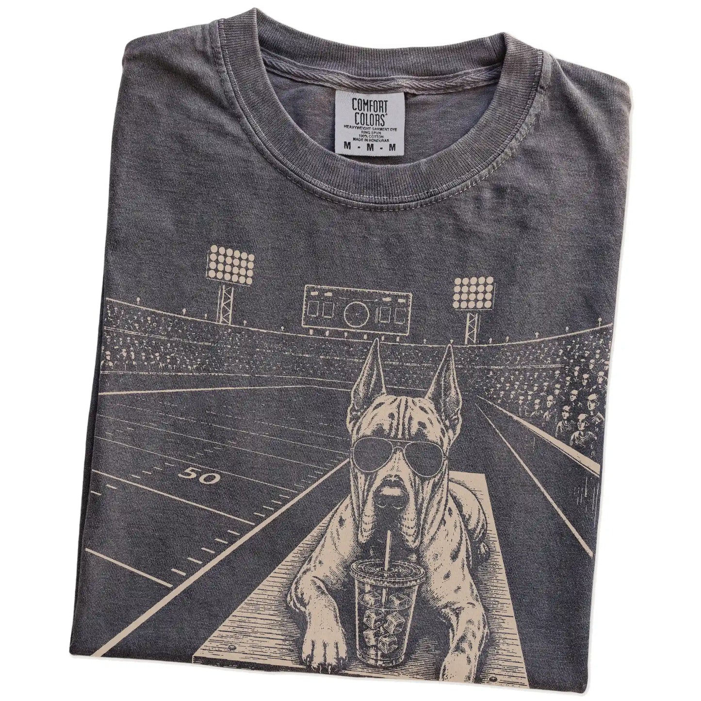 Folded Pepper Comfort Colors® T-shirt showing Great Dane ready for football and tailgate season