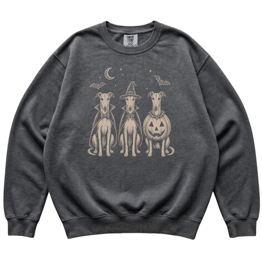 Pepper Greyhound Halloween Costume Comfort Colors sweatshirt, flat view