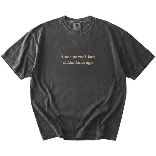 I Was Normal Two Shiba Inus Ago lettering on a Pepper Comfort Colors® T-shirt