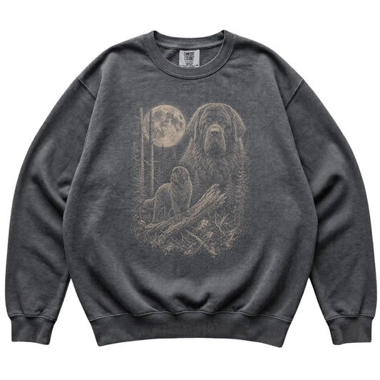 Pepper Newfie Moonlit Forest Comfort Colors sweatshirt, flat view