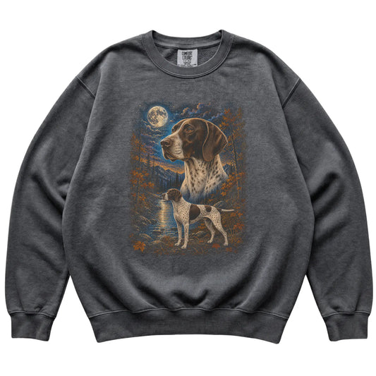 pepper sweatshirt with Pointer Autumn Moon artwork.