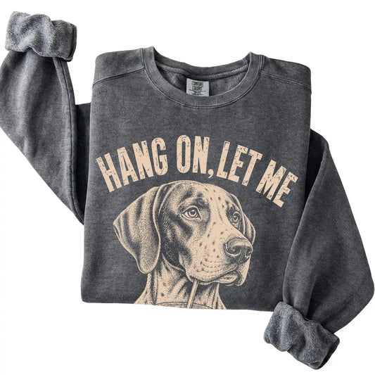 Pepper Comfort Colors sweatshirt featuring Pointer Iced Coffee Overthink, folded presentation