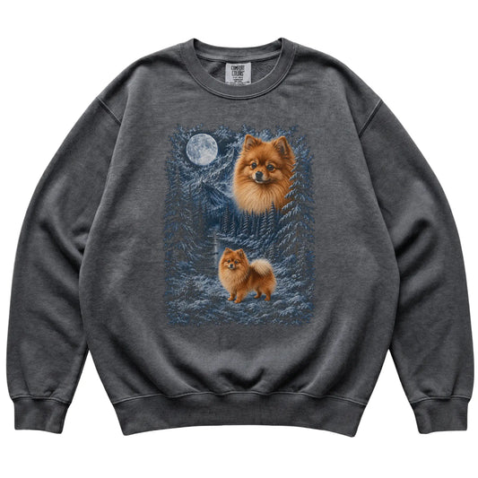 Pomeranian Forest Moon Sweatshirt in Pepper