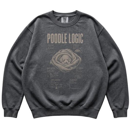 Pepper Poodle Logic sweatshirt laid flat