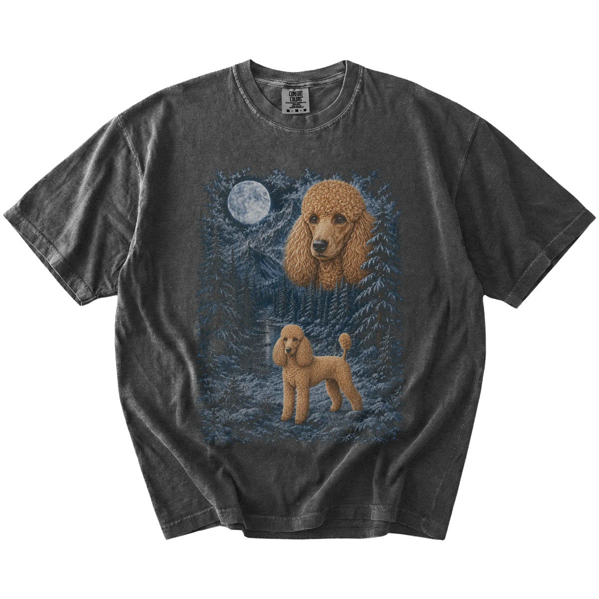 pepper T-shirt with Poodle Winter Moon artwork.