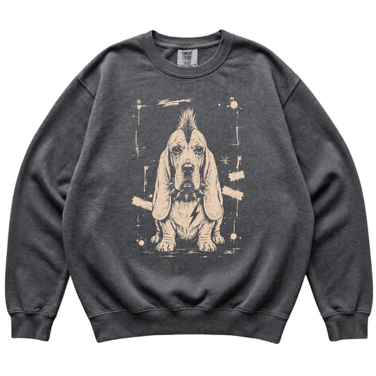Pepper Punk Rock Basset Hound Comfort Colors sweatshirt, flat view