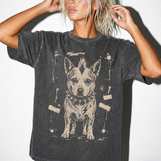 Woman wearing a Pepper Punk Rock Blue Heeler T-Shirt