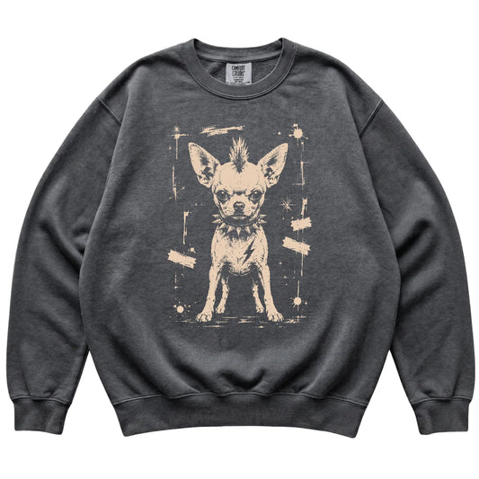 Pepper Punk Rock Chihuahua Comfort Colors sweatshirt, flat view